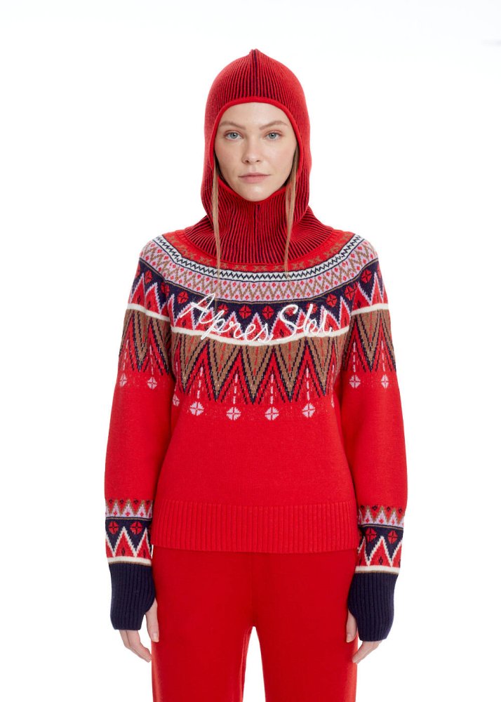 KNITSS - STAR EMBROIDERIED RED NAVY MERINO WOOL BALACLAVA