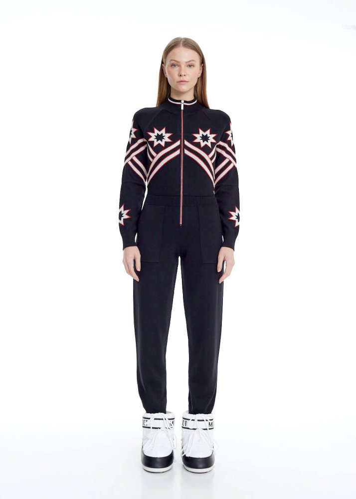 KNITSS - STAR PATTERNED EXTRAFINE MERINO WOOL KNIT JUMPSUIT