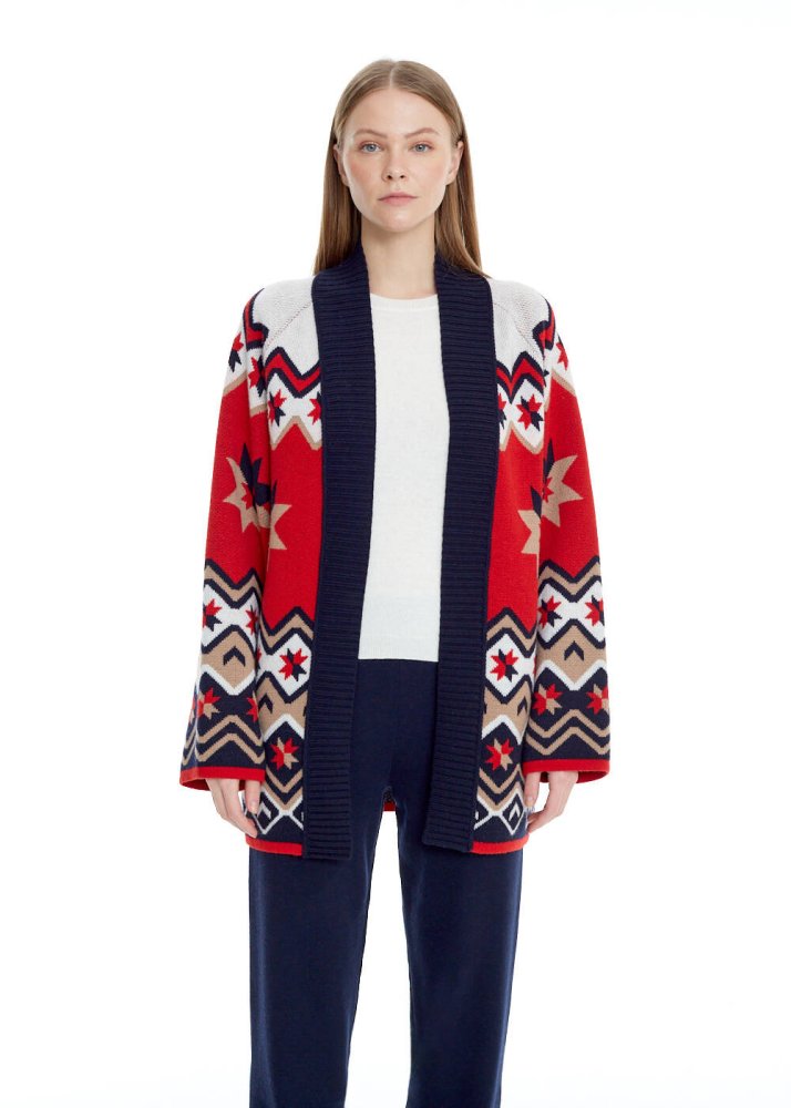 KNITSS - Star Patterned Oversize Extrafine Merino Knit Cardigan