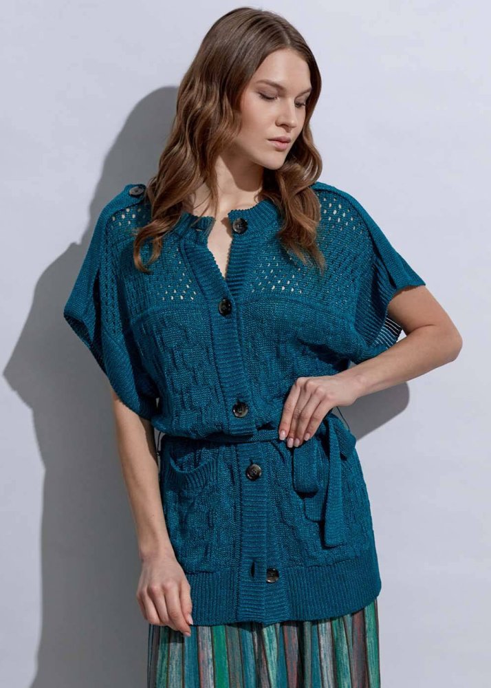 KNITSS - Structured Linen Verdigris Knıt Cardıgan