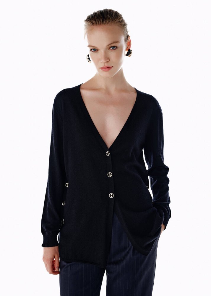 KNITSS - ULTRAFINE BLACK ORGANIC CASHMERE KNIT CARDIGAN