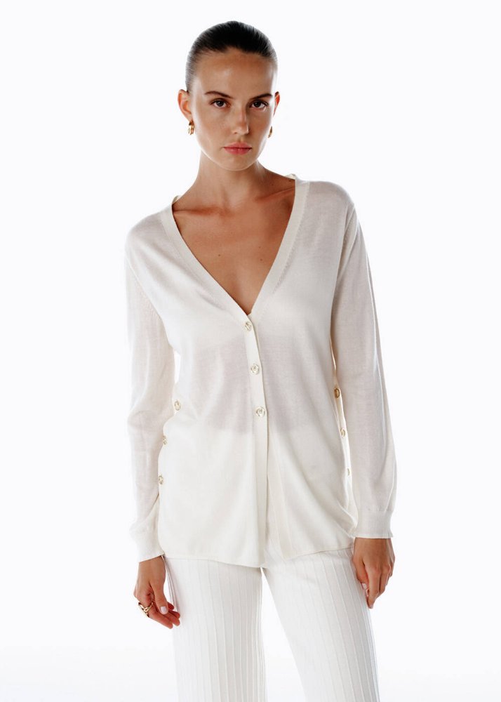 KNITSS - ULTRAFINE ECRU ORGANIC CASHMERE KNIT CARDIGAN