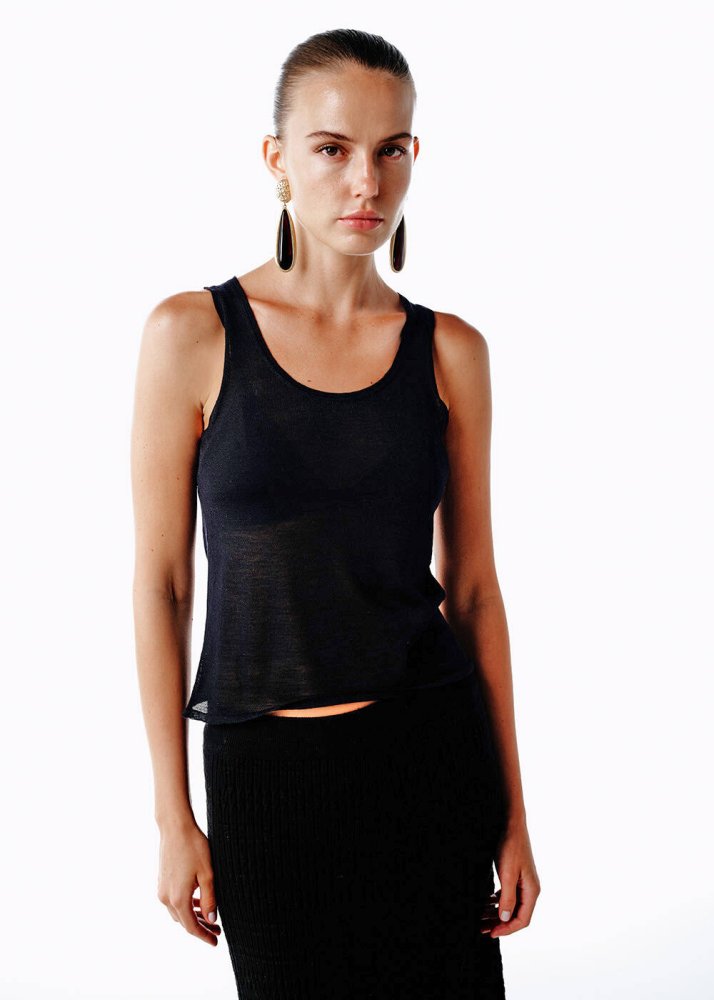 KNITSS - ULTRAFINE MERINO WOOL BLEND KNIT TOP BLACK