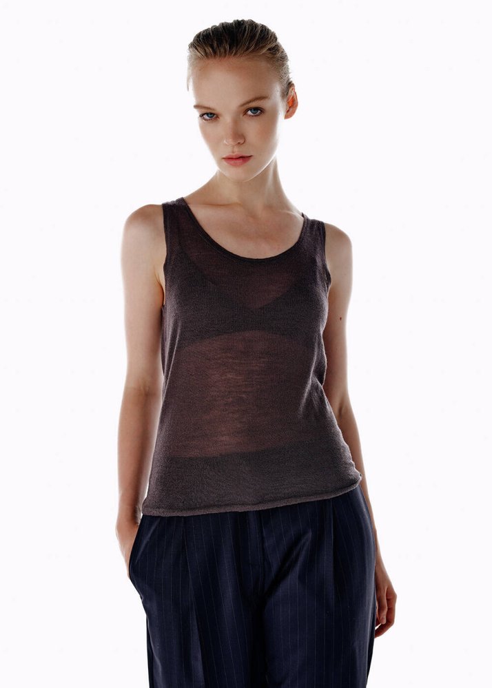 KNITSS - ULTRAFINE MERINO WOOL BLEND KNIT TOP DARK GREY
