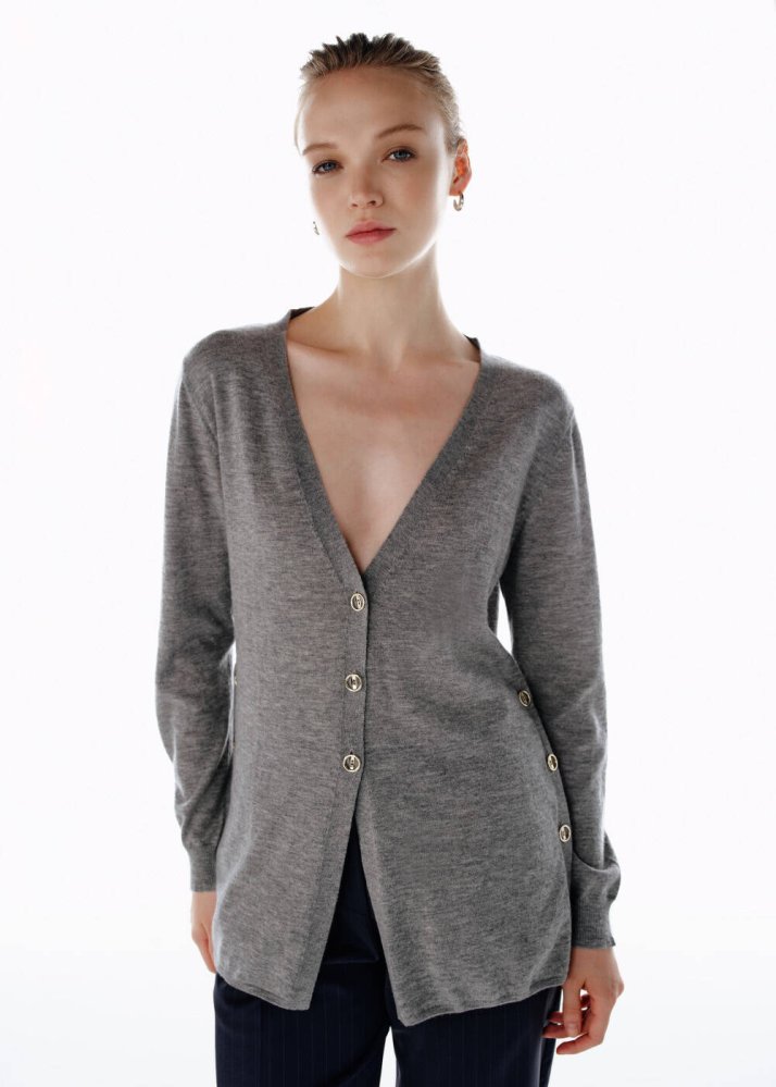 KNITSS - ULTRAFINE MID GREY ORGANIC CASHMERE KNIT CARDIGAN