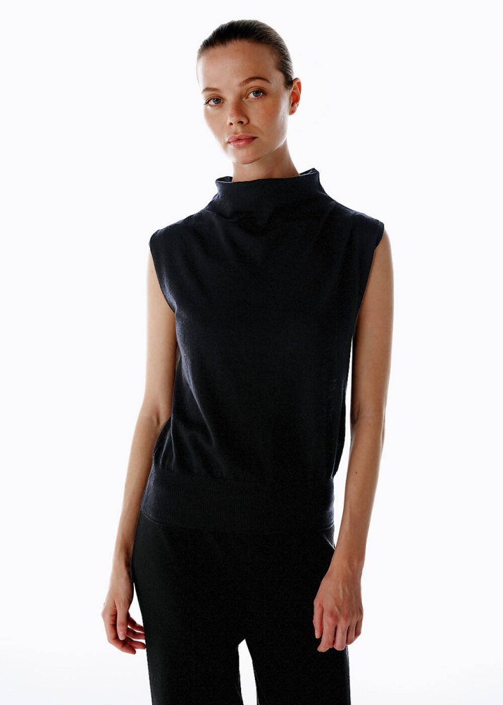 KNITSS - ULTRAFINE WOOL CASHMERE BLEND KNIT TOP BLACK