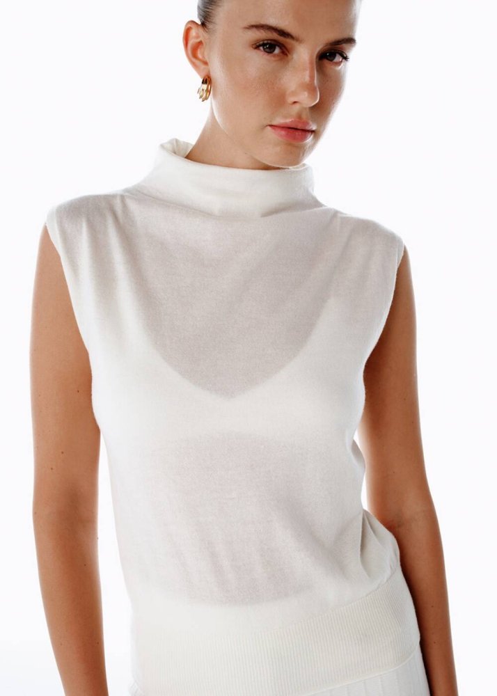 KNITSS - ULTRAFINE WOOL CASHMERE BLEND KNIT TOP ECRU