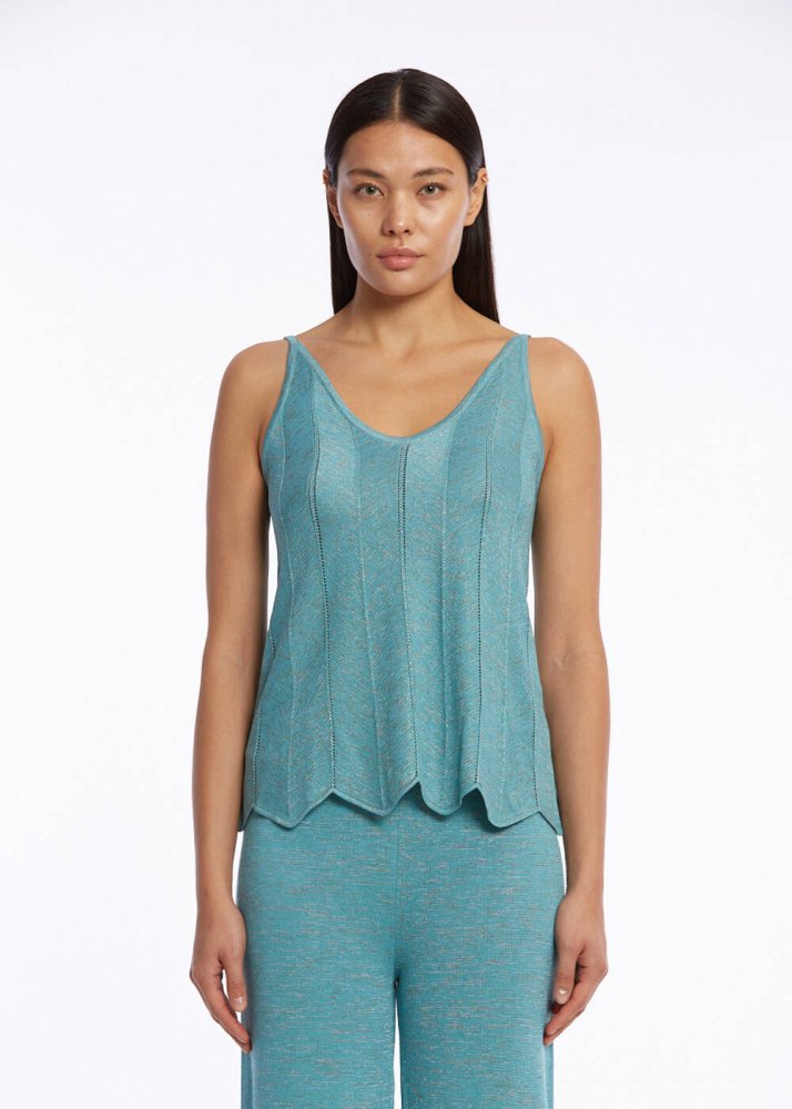 KNITSS - V Neck Aquamarıne Sleeveless Knıt Top
