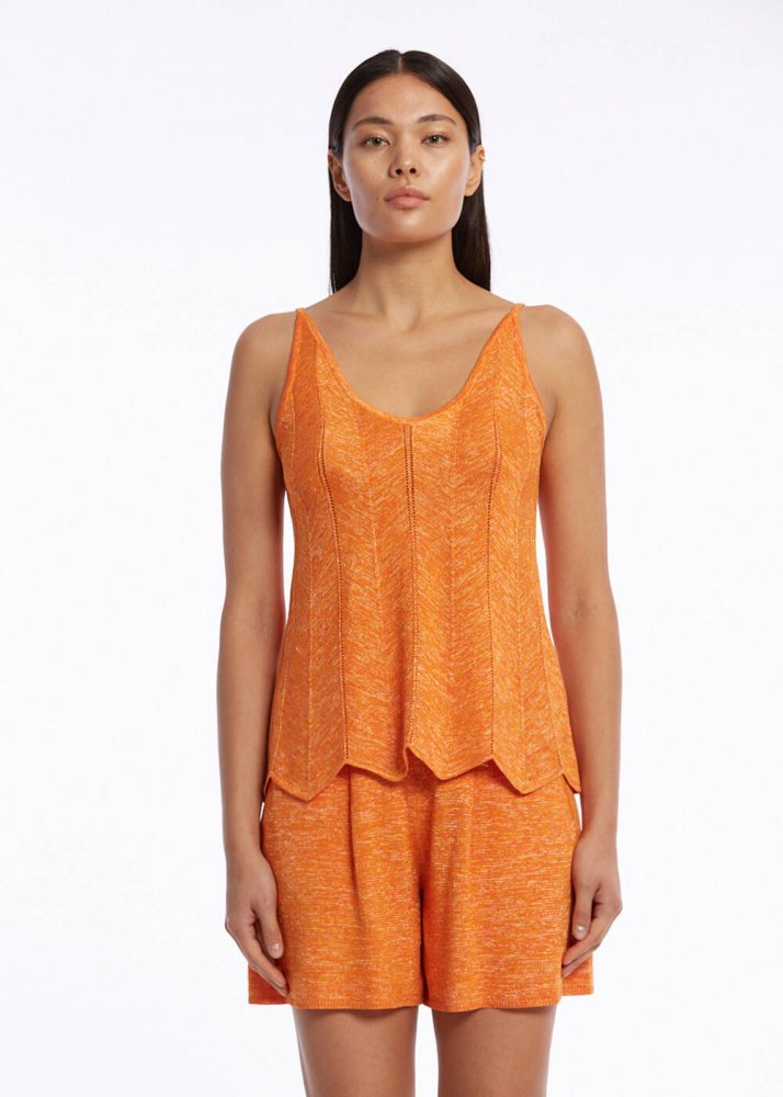 KNITSS - V Neck Mandarin Sleeveless Knıt Top