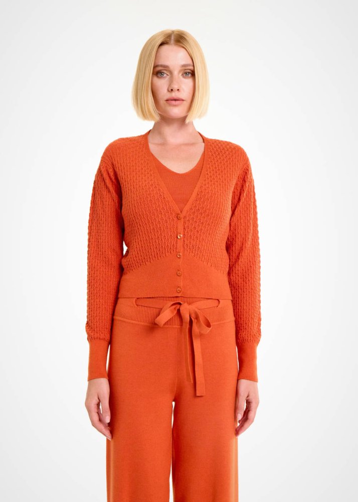 KNITSS - V NECK PUMPKIN KNIT CARDIGAN