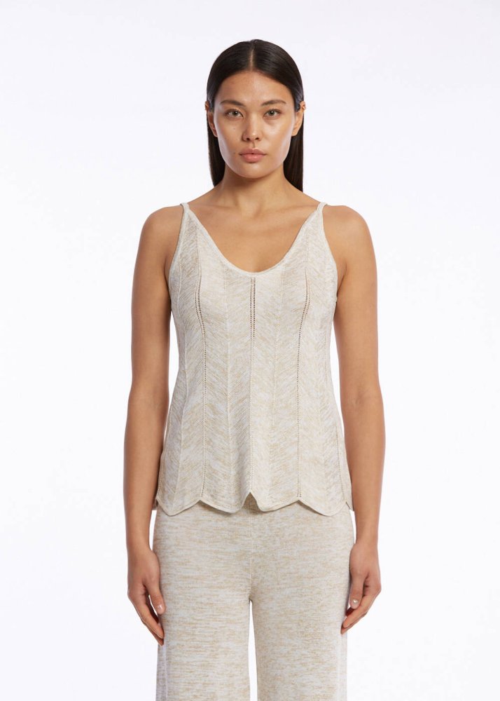 KNITSS - V Neck Sand Sleeveless Knıt Top