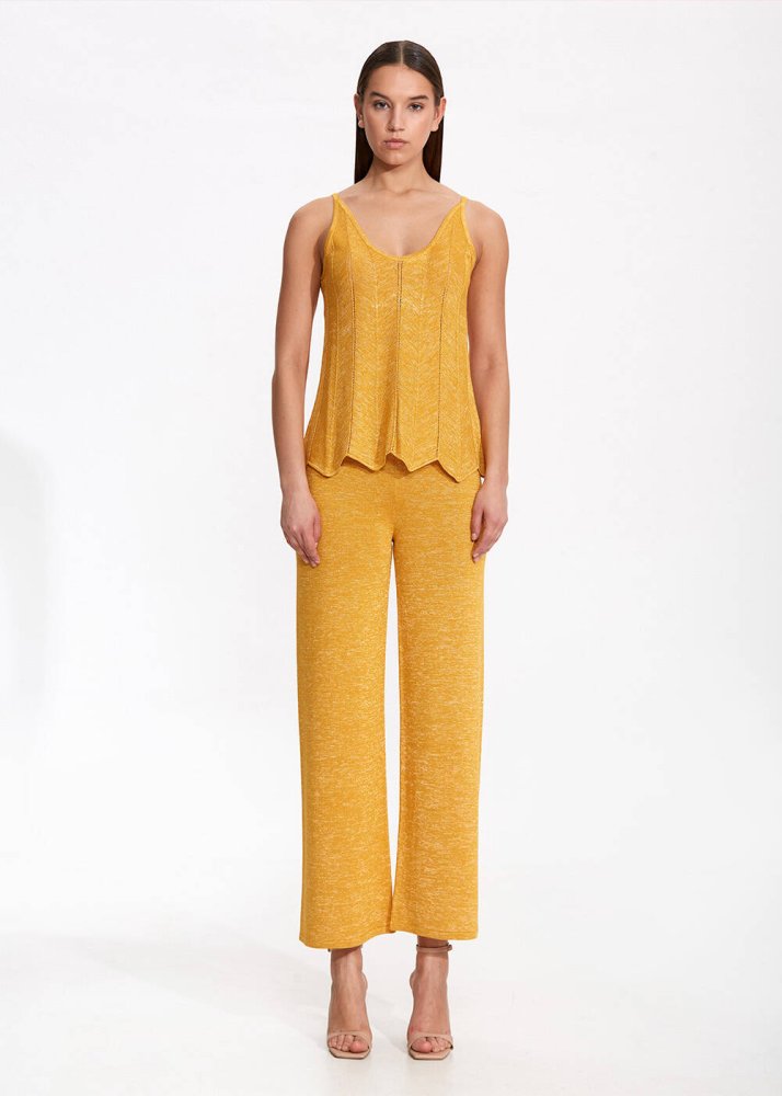 KNITSS - V Neck Mandarin Sleeveless Knıt Top