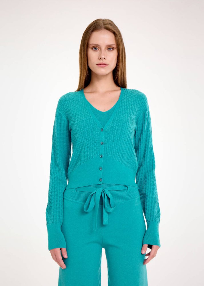 KNITSS - V NECK TEAL KNIT CARDIGAN