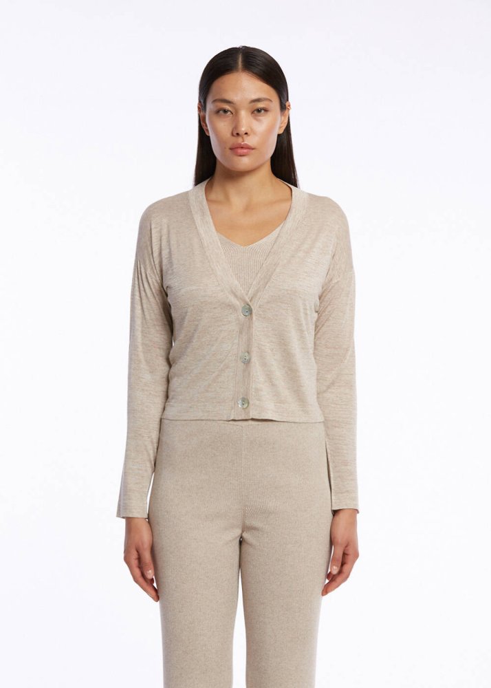 KNITSS - V Yaka Bej Triko Hırka