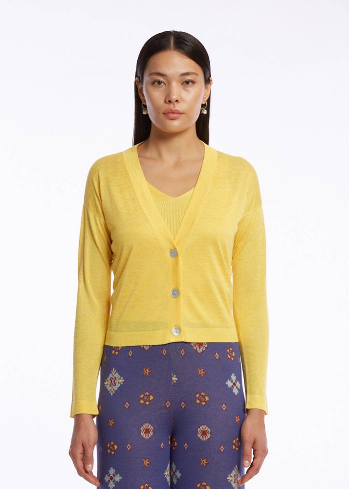 KNITSS - V Yaka Sarı Triko Hırka