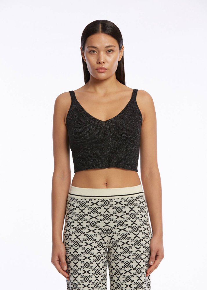 KNITSS - V Yaka Siyah Crop Triko Üst