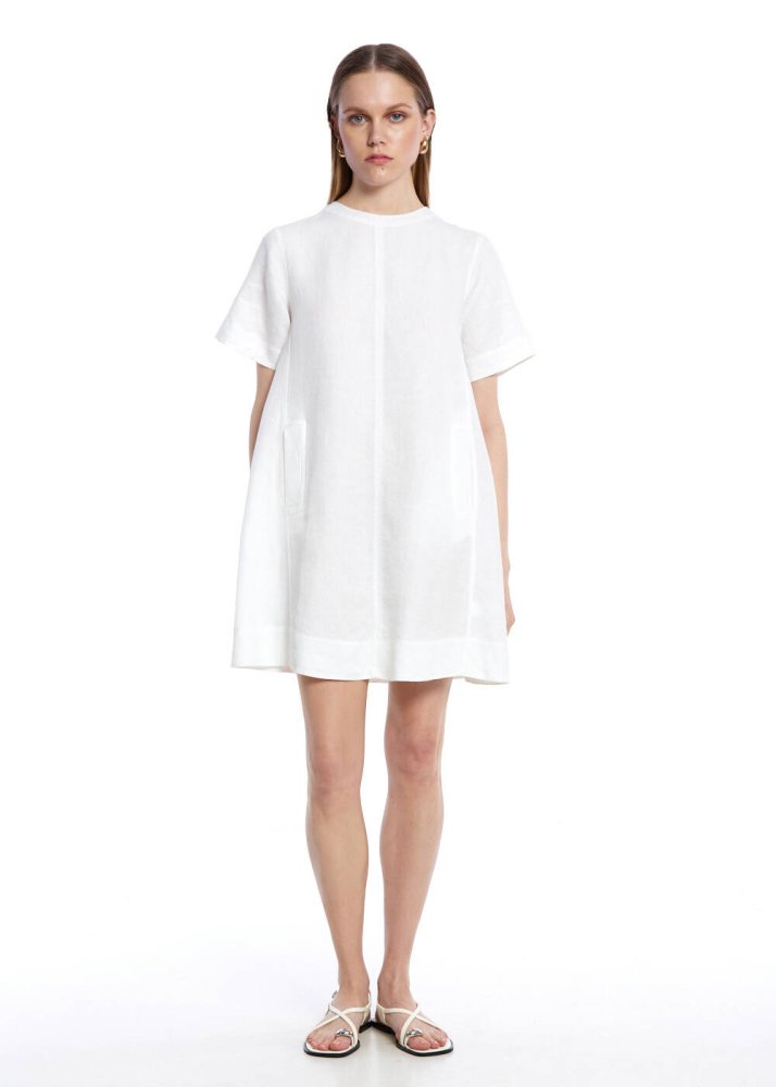 KNITSS - WHITE MINI LINEN DRESS