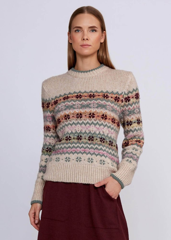 KNITSS - Winter Patterned Cream Knit Sweater