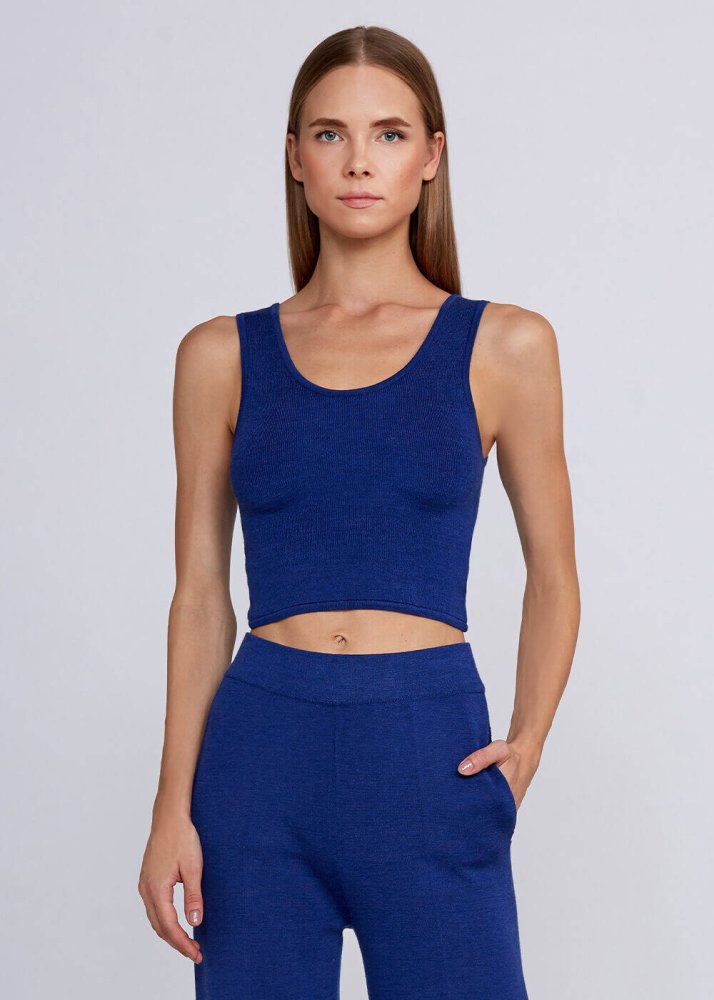 KNITSS - Wool Blend Blue Knit Crop Top