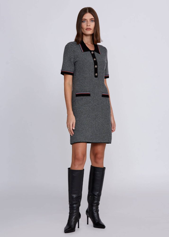KNITSS - Wool Blend Jeweled Button Mini Knit Dress
