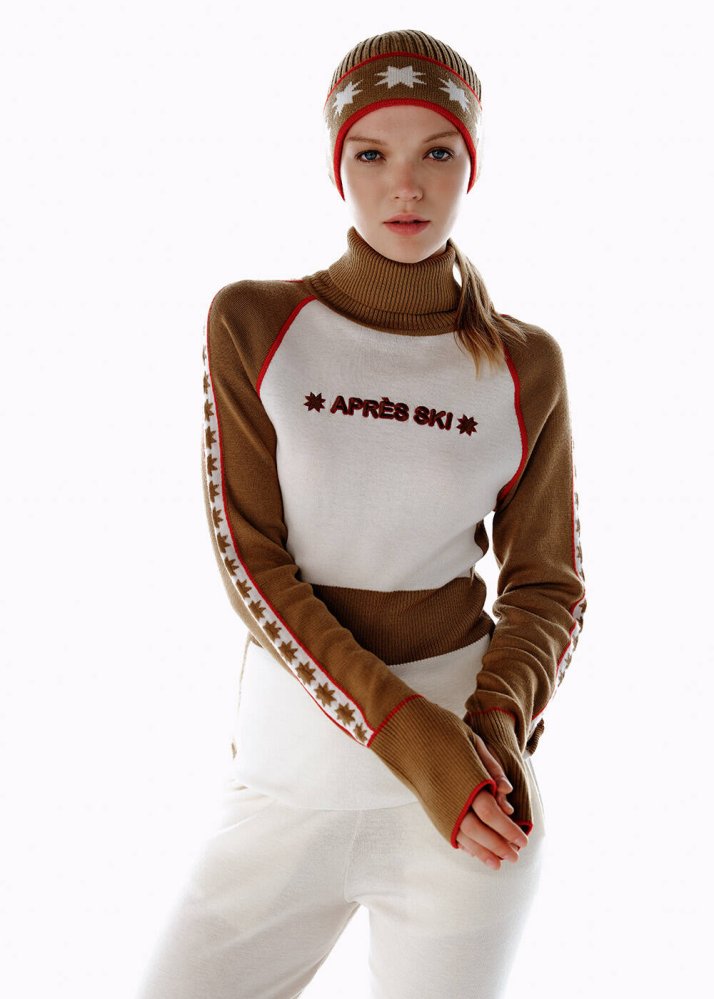 KNITSS - Yıldız Desenli Extrafıne Merino Yün Triko Camel Ekru