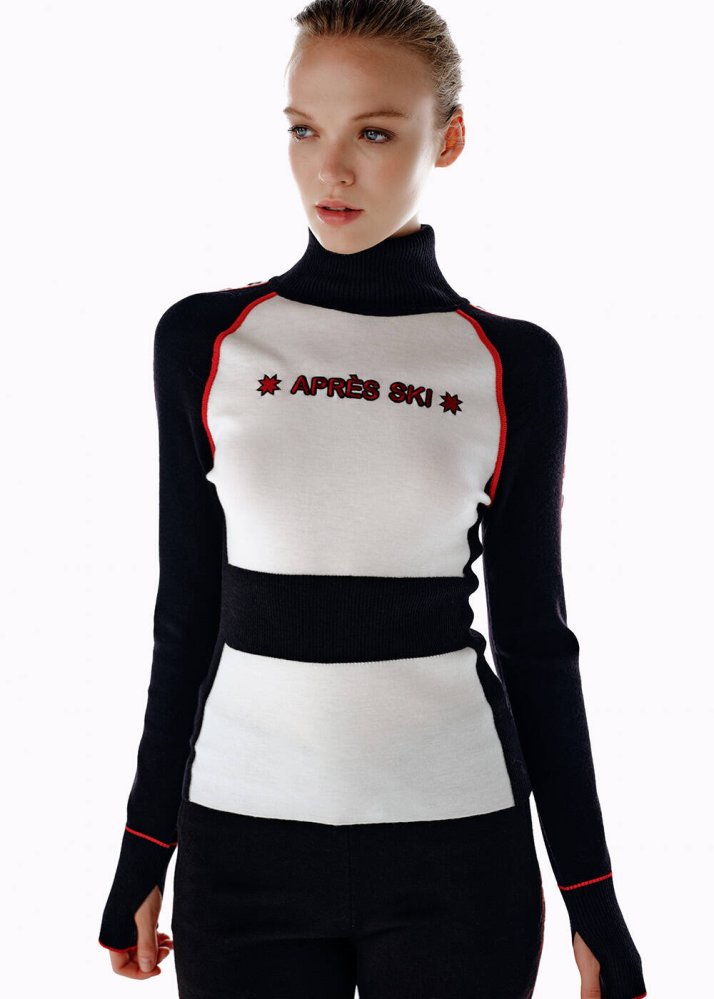 KNITSS - Yıldız Desenli Extrafıne Merino Yün Triko Siyah Beyaz