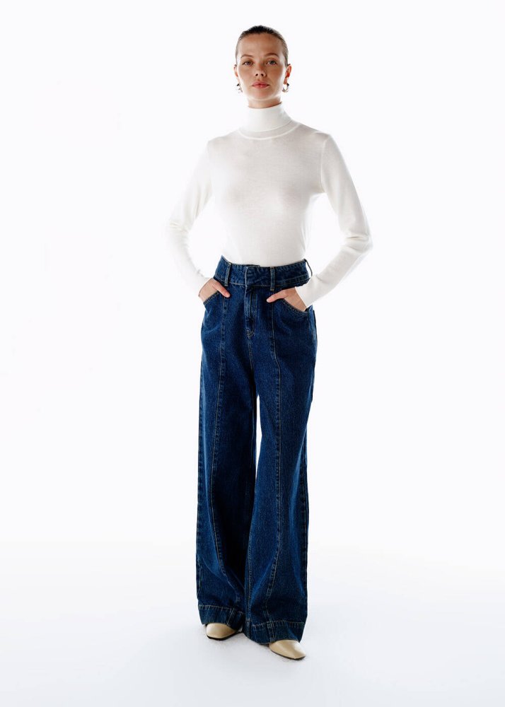 KNITSS - Yüksek Bel Mavi Denim Pantolon