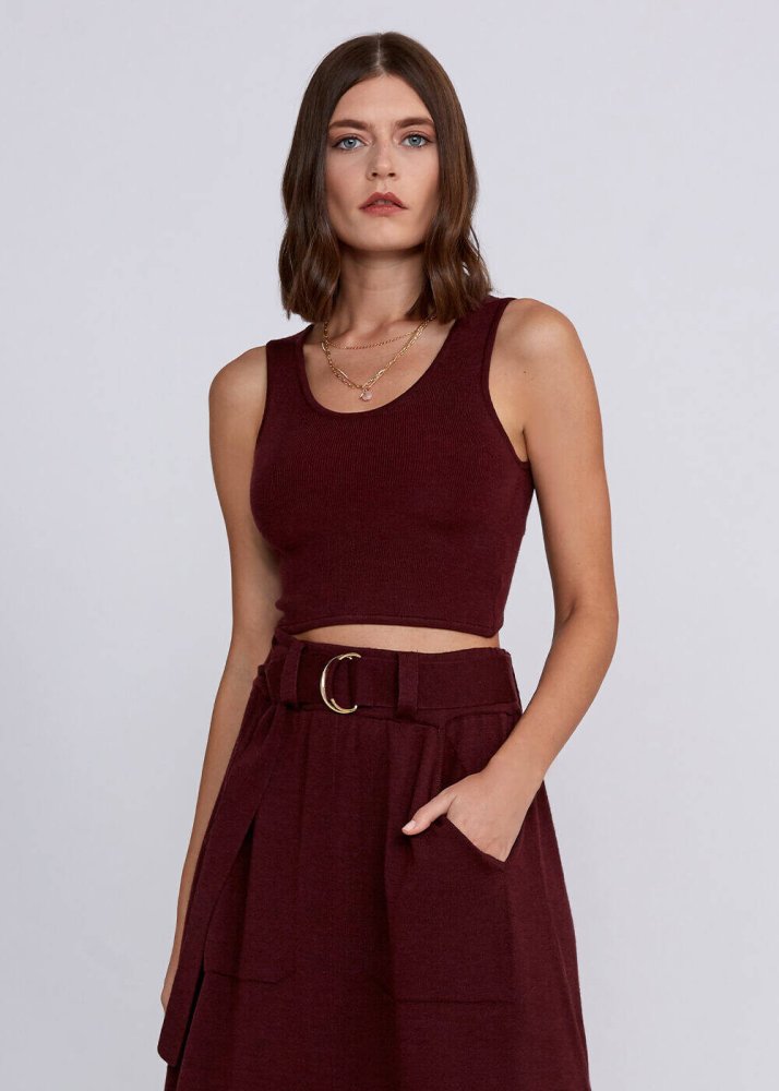 KNITSS - Yün Karışımlı Bordo Triko Crop Üst